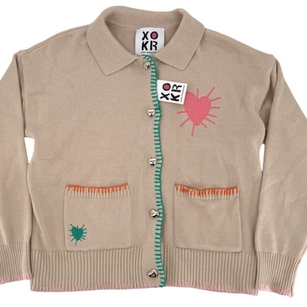 NEW NWT Kerri Rosenthal hearts Knit Tan Cardigan size M